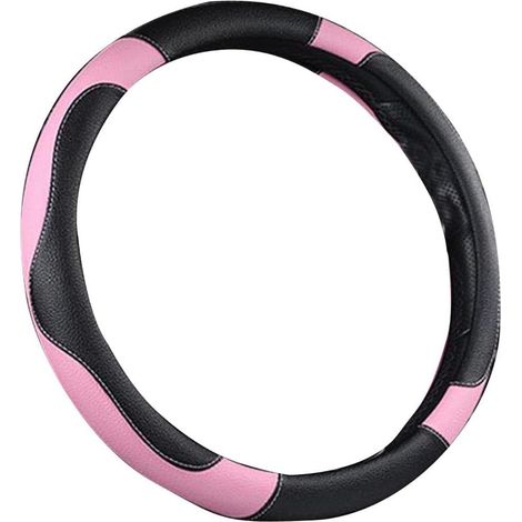 Adecuado para volante de coche rosa, estilo deportivo neutro, color de contraste, transpirable, fabricado en piel sintética, 38 cm.