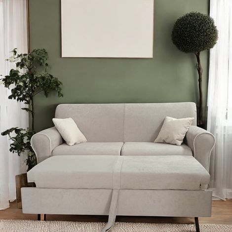 Divano letto estraibile 2 posti 180 cm tessuto Grigio bordino Grigio chiaro (1/5)