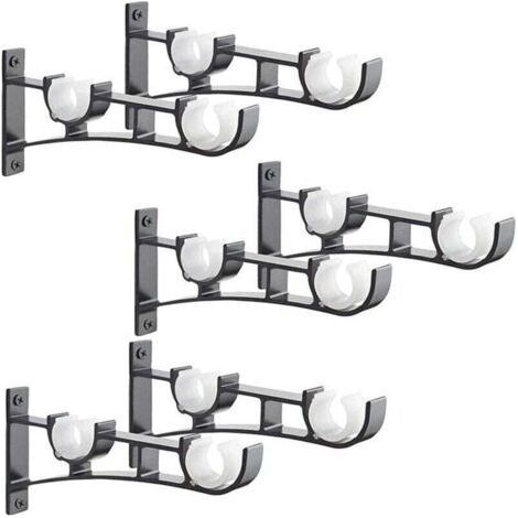 6Pièces Tringle à Rideau en métal Robuste, Support de Tringle à Rideaux, Double Tringle à Rideau Pole Holder, Support Rideau, Support de Tringle à Rideau en Aluminium, Support de Tringle à Rideau Noir (1/5)