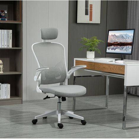 Silla de oficina ergonómica gris con reposacabezas y función balancín 65 x 64 x 114-122 cm (1/5)