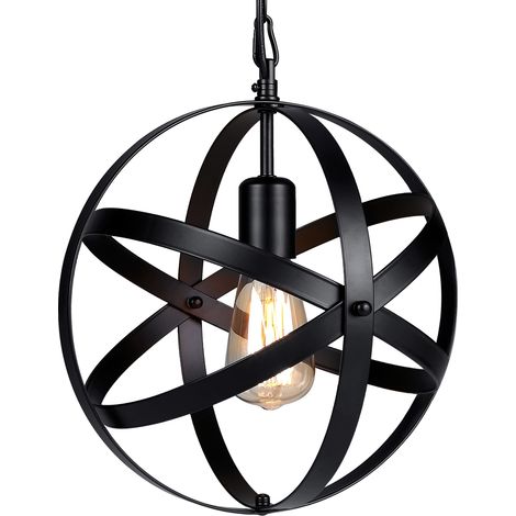 Lampe suspendue globe industrielle enfichable, base E27, lanterne sphérique vintage, câble d'alimentation de 14,76 pieds et interrupteur marche/arrêt pour salon, cuisine, restaurant (sans ampoule) (1/5)
