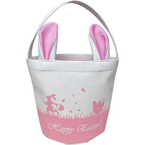 Panier de Pâques pliable en toile avec poignées, idéal pour ranger vêtements et jouets (garçons et filles), rose. (1/5)