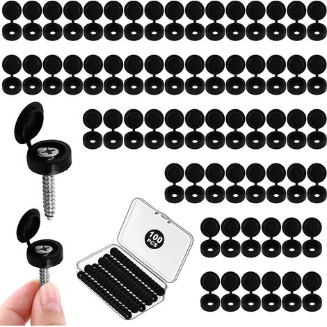 Caps Pour Vis - En Plastique Avec Charnière - Diamètre 13 mm - Trou 4 à 6 mm - Noir - Lot De 120 Pièces (1/5)