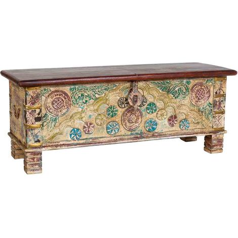 Baúl de madera artesanal beige envejecido 115x40x45h cm