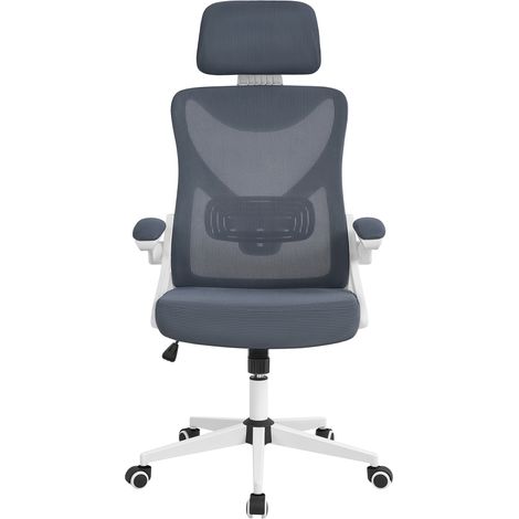 Homevive Silla de Oficina Ergonómica de Malla con Soporte Lumbar Silla de Escritorio Móvil con Reposabrazos Altura Ajustable Reposacabezas Blanco/Gris