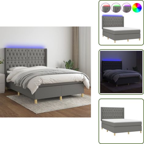 Sommier à lattes de lit matelas LED Gris foncé 140x190 cm Tissu - Lit Plateforme - Lit Design - Lit Moderne - Lit Avec Rangement - Tête De Lit Ajustable (1/5)