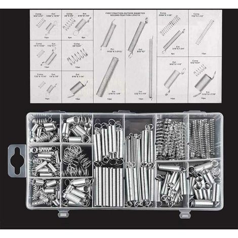 Lot de 200 ressorts en acier galvanisé – Ressorts de traction et de compression – Dimensions variées pour applications industrielles