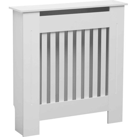 Oypla Small White Wooden Slatted Grill Radiator Cover MDF Cabinet