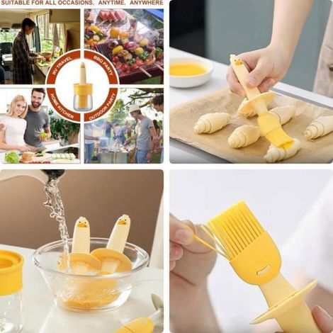 Pinceau à huile en silicone - Cuisine - 2 en 1 - Distributeur d'huile en verre - Résistant à la chaleur - Orange (1/4)
