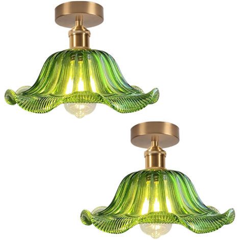 royaluxe- 2PCS Plafonnier En Verre Plafonnier Rétro Lustre Moderne E27 Pour Couloir Cuisine Salle À Manger Vert (1/5)