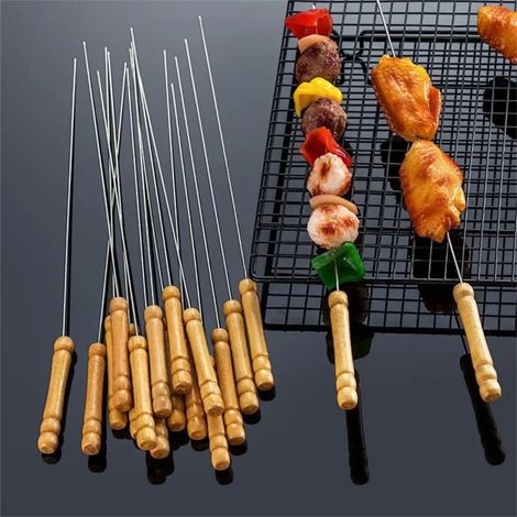 brochettes en à utiliser fer barbecue Camping extérieur outils de cuisine 10 PCS Acier inoxydable Acier (1/5)