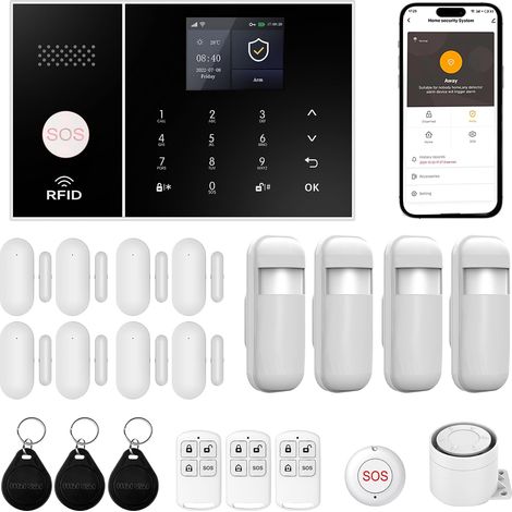 1 Système Alarme Sans Fil 4G WiFi,21 Pièces Avec Sirène 120dB,Capteurs Porte Fenêtre,Télécommande,Maison (1/5)
