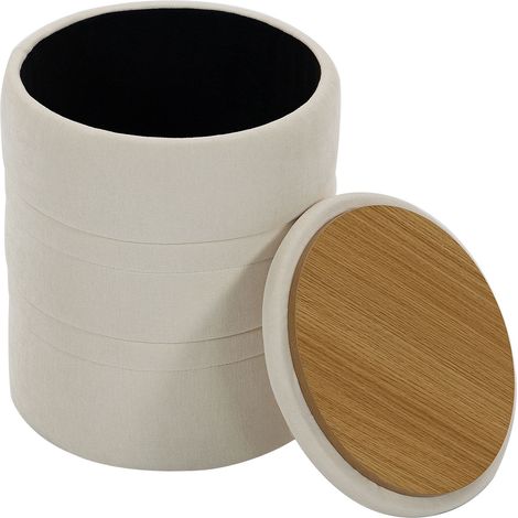 Pouf de rangement - HOMCOM - avec couvercle - pour salon et chambre - tissu chenille - 120 kg - 36,5 x 36,5 x 46,5 cm - beige
