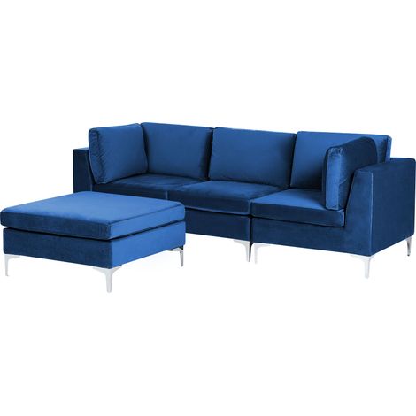 Modular Sofa 3 Seater EVJA Velvet Navy Blue with Ottoman
