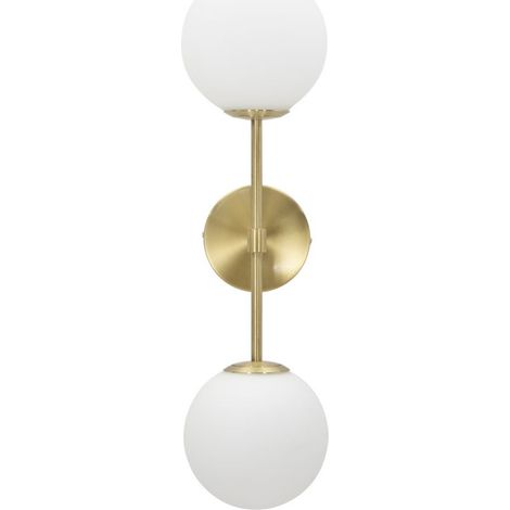 Applique Glamy Doppia a 2 luci in ferro dorato e vetro bianco