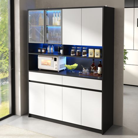 Meuble haut buffet avec éclairage LED intégré, vitrine en verre et étagère ouverte, armoire de rangement avec LED pilotée par APP, meuble de salon moderne (1/5)