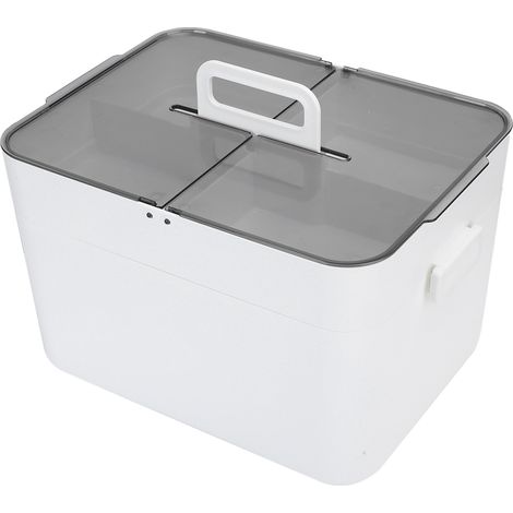 Boîte de rangement blanche double couche en plastique, compartimentée, étanche à la poussière, grande armoire à médicaments de bureau (1/5)