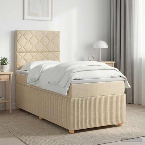 Cama box spring con colchón con cabecera Crema 80 x 200 cm Tela (1/5)