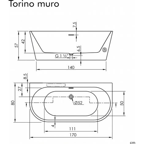 Bañera exenta TORINO MURO SANYCCES 170 cm - Sin griferia (1/5)