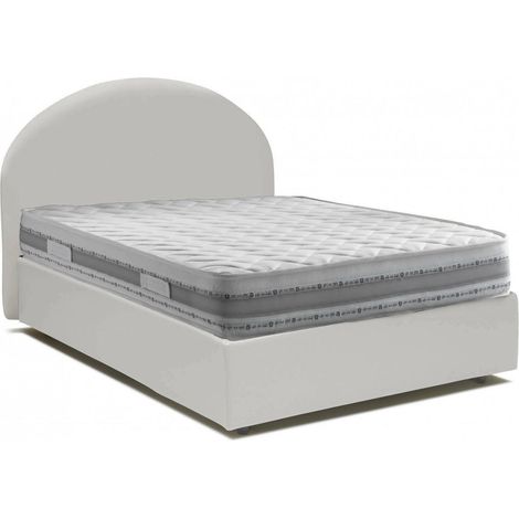 Talamo Italia - Letto piazza e mezza Ambher, Letto contenitore con rivestimento in ecopelle, 100% Made in Italy, Apertura frontale, con materasso Cm 120x190 incluso, Bianco