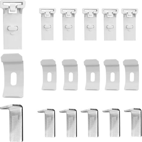 Ensemble de 18 pièces comprenant des supports de fixation métalliques et des accessoires pour stores plissés, stores enrouleurs et stores vénitiens.