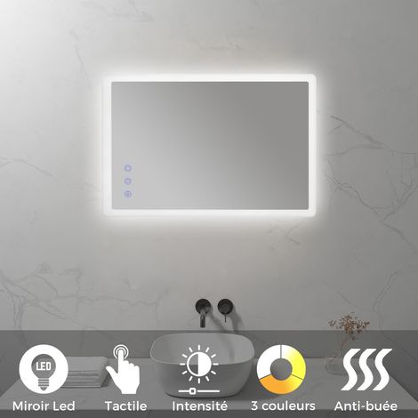 MELLOW Miroir LED salle de bain 50 x 70 cm réversible, anti-buée + éclairage et intensité réglables (1/5)