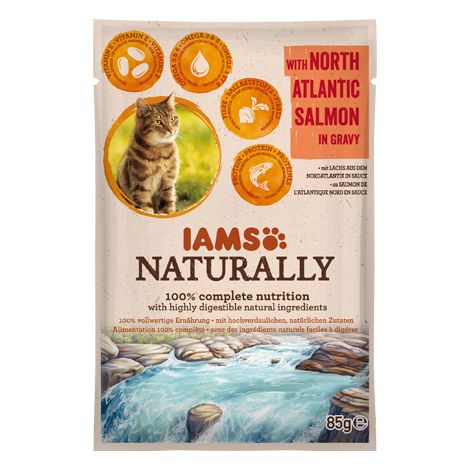 iams Natürlich Lachs, Nassfutter mit Lachs für ausgewachsene Katzen