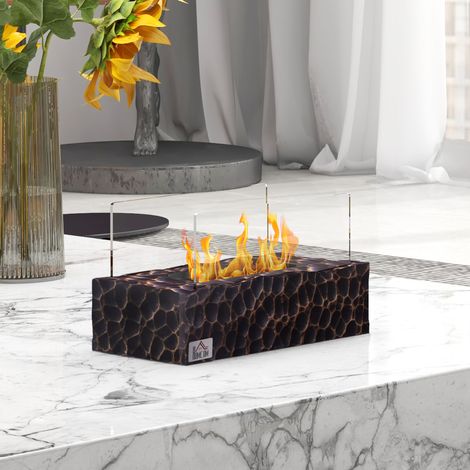 Tischkamin mit Bioethanol, 1,15-Liter-Brenner, 30–45 Minuten Brenndauer, Glasscheibe und Flammenlöscher, 33 x 16 x 18 cm, Schwarz