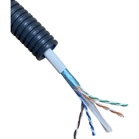 Gaine électrique préfilée 50 mètres diam 25mm avec un câble Ethernet grade 3 TV F/FTP 1x4P LSZH  - PREFA ELEC (1/2)