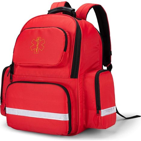 Notfallrucksack leer Rot mit reflektierenden Streifen für Erste Hilfe und Outdoor