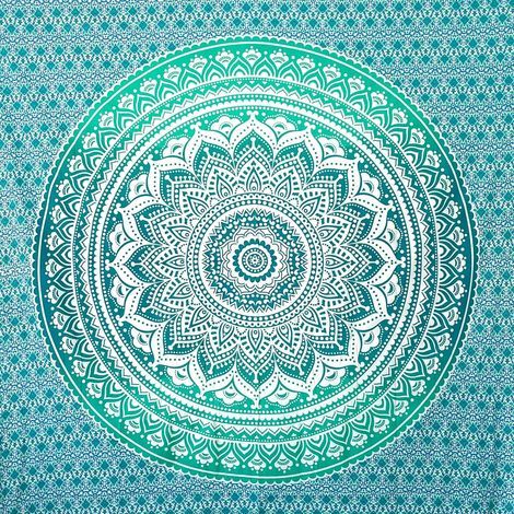 Tapis Mandala Polyvalent - Grande Serviette de Plage XXL, Géante et Anti Sable - Idéale comme Grand Paréo, Fine Couverture de Pique Nique, Yoga et Camping - Turquoise, 210 x 230 cm (1/4)