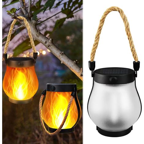 Set mit 2 Solar-Flammenlaternen für den Außenbereich mit realistischen Flammeneffekten, 1500 mAh, 2-in-1 Solarladung und USB-Aufladung, IPX4 wasserdicht, für den Außenbereich, Hof, Balkon [Energieklas
