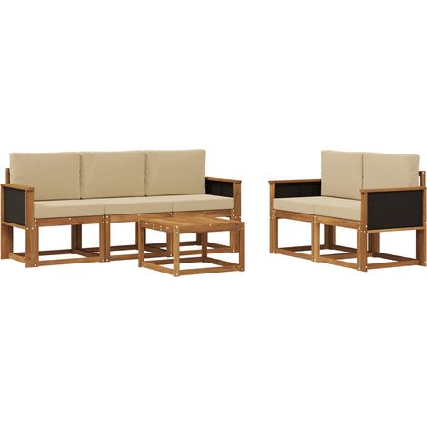 Outdoor Sofa Set 6 pcs Natural Solid Acacia Wood and Polyester vidaXL