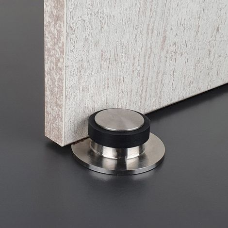 Ouvre&Déco – Butée de porte sol GRAPHIC – Inox mat avec anneau caoutchouc noir – Résistance à la corrosion – Design circulaire moderne (1/5)