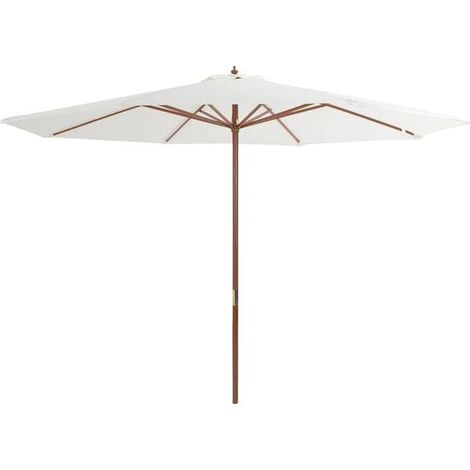 Parasol de Jardin 350cm Blanc sable Bois - Protection Solaire Terrasse-x (1/5)