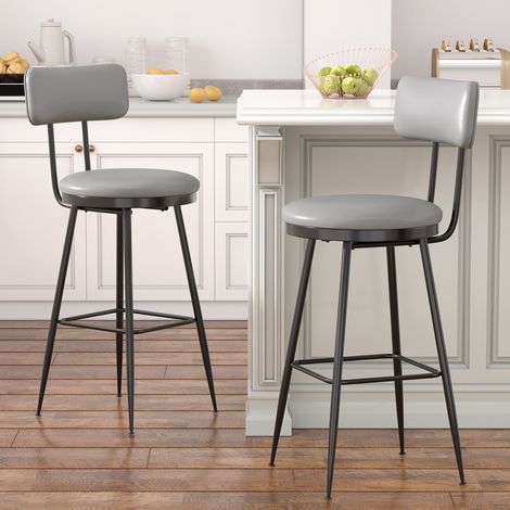 ADWOLT Tabourets de bar Lot de 2,Chaise de Cuisine Haute,assise rembourrée, PU, pieds en métal,hauteur d'assise 65 cm, Gris (1/5)