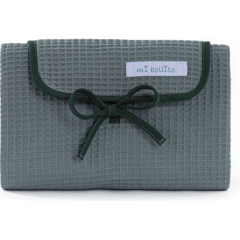 Matelas à langer portable, pliable et imperméable. Tissu 100% coton gaufré. Facile à ranger dans le sac de la maman. Idéal pour un cadeau de naissance. (Vert)