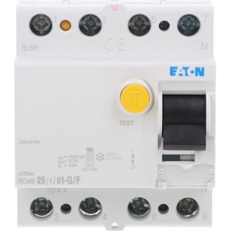 Interrupteur différentiel 25A 4p 100mA type G/F 000187414 EATON FRCMM 25/4/01 G/F