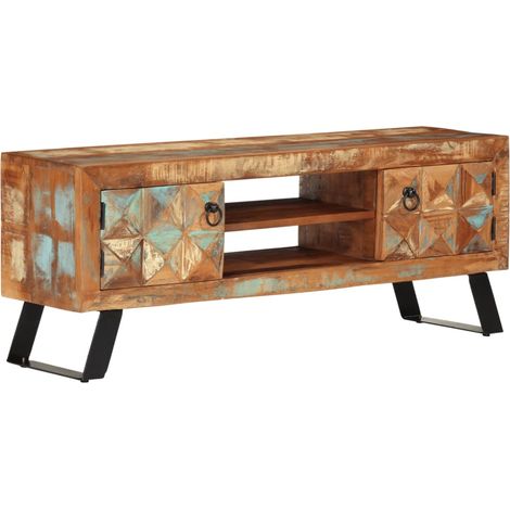 Mobile TV multimediale mensola per TV credenza per TV sala da pranzo soggiorno camera da letto 112 x 30 x 45 cm legno massello di recupero multicolore 020025780