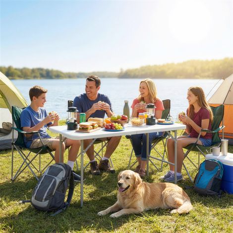 Table camping pliante Blanc 2 hauteurs avec poignée HDPE 120x60x74 cm