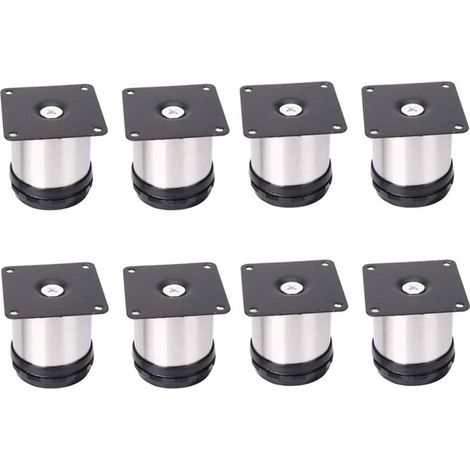 8 piedini regolabili in acciaio inox, altezza regolabile 50 mm, piedini per armadi, piedini per tavoli, piedini per mobili, acciaio inox spazzolato, altezza regolabile 0-15 mm