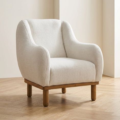 Skandinavischer Sessel, cremefarbener Chenille-Mischstoff Rens