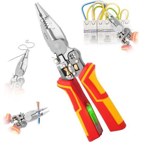 Pince a Denuder Automatique, 9 en 1 Multifonction Pince à Dénudeur Electricien, Outils Coupante Electricien avec Fonction de Mesure de L'électricité pour DénudOer, Sertir, Enrouler (1/4)