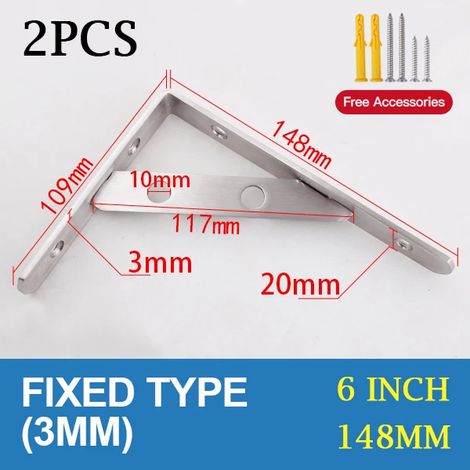(Fixe 3 mm - 6 pouces) 2 supports triangulaires en acier inoxydable pour étagère murale, support robuste, fixation murale, banc, table, étagère - quincaillerie (1/5)