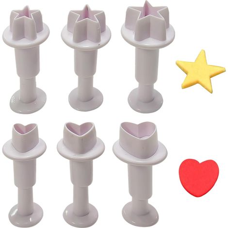 3 Pieces Heart Shape And 3 Pieces Five-pointed Star Shape, Plastic Baking Moulds, Fondant Printing Moulds, Cookie Cutting Molds (1/5)