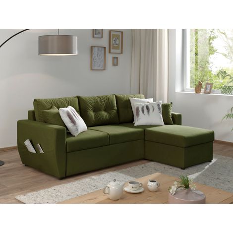 Astoria - beidseitig montierbar - schlaffunktion und bettkasten - zeitgenössischer stil- 4 sitze - olivgrün