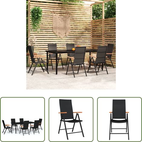 vidaXL Terrassenstühle - 7-tlg. Garten-Essgruppe Schwarz (1/5)