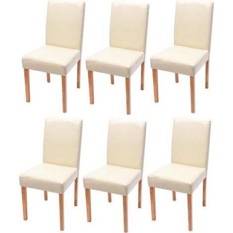 Lot de 6 chaises de séjour Littau, simili-cuir, crème, pieds clairs (1/4)
