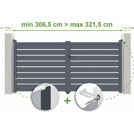 Portail battant ajustable en largeur VOGEL 3m H.160cm Aluminium Gris Anthracite (1/4)