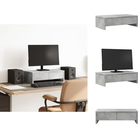 Support de moniteur avec tiroirs gris béton bois d'ingénierie - Support De Moniteur - Supports De Moniteur - Support D'écran - Support De Bureau Pour Moniteur (1/5)